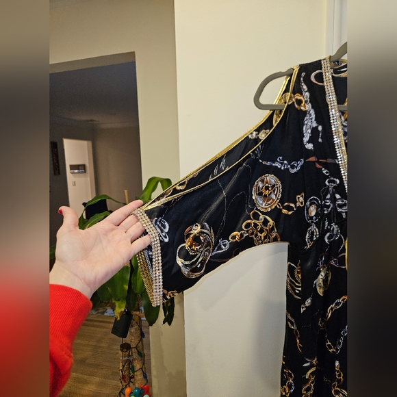 Baccio Couture Black Gold Chians Dress XS $895 - Picture 3 of 6